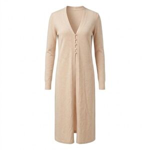 NEW GB Women's SMALL Beige Longline Duster Cardigan Sweater V-Neck Button Front